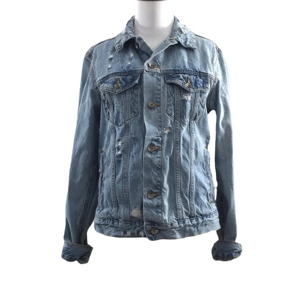 BDG Jean Jacket Womens XS Button Front Light Wash Cotton Distressed‎ Denim - Picture 1 of 11